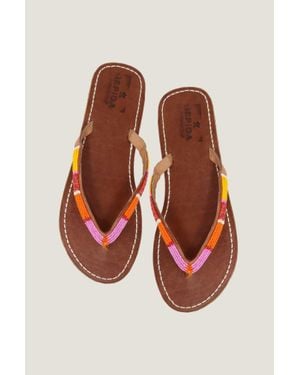 Aspiga Sustainable Leather And Glass Beaded Handmade Sandals - Multicolour