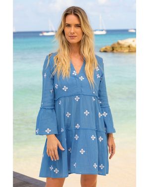 Aspiga Ladies Sustainable Cristina Embroidered Kaftan Organic Cotton - Blue