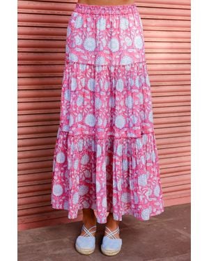 Aspiga Sustainable Becks Organic Cotton Block Print Summer Maxi Skirt - Pink