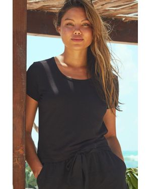 Aspiga Ethical Short Viscose T-Shirt Round Neck Summer Holiday - Black