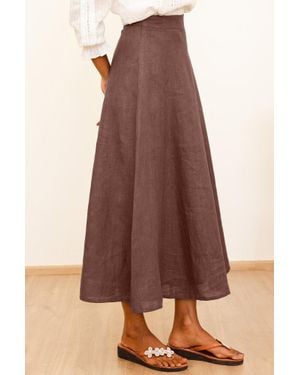Aspiga Sustainable A-Line Skirt Summer Holiday 100% Linen Skirt - Brown