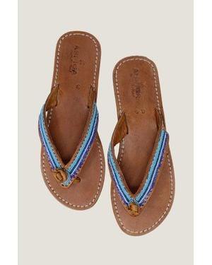 Aspiga Ladies Sustainable Kenyan Beaded Tanzi Sandals Leather And Glass Beads Summer Holiday Flip Flops - Brown