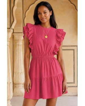 Aspiga Sustainable Rose Frill Mini Dress Summer Holiday - Pink