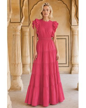 Aspiga Sustainable Rose Frill Maxi Dress Occasionwear - Pink