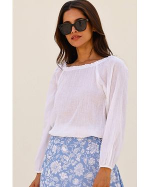 Aspiga Ladies Sustainable Long Sleeve Ilana Cotton Top Summer Organic Cotton On Off The Shoulder - White