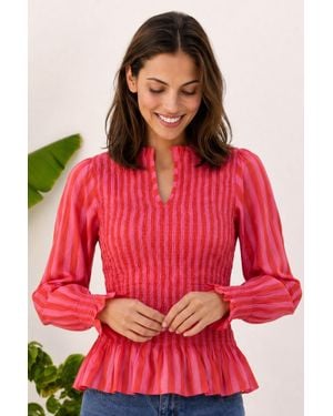 Aspiga Sustainable Long Sleeve Shirred Blouse Summer Stripe