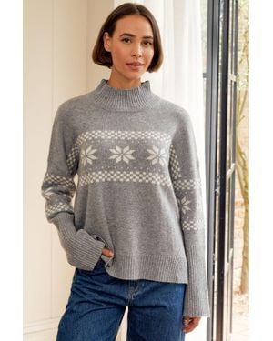 Aspiga Sustainable Cashmere Blend Fairisle Funnel Neck Jumper - Grey