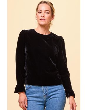 Aspiga Ladies Sustainable Victoria Velvet Top Long Sleeve Frill Sleeve Puff Shoulders - Black
