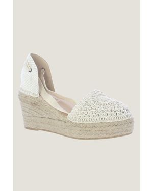 Macarena Aspiga Ladies Sustainable Crochet Wedge Espadrilles Cotton Summer Wedding Guest - Natural