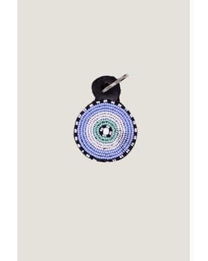 Aspiga Sustainable Kenyan Beaded Flower Keyring Leather And Glass Gifting - Blue