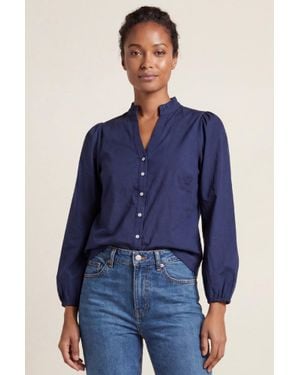 Aspiga Sustainable Notch Neck Poplin Blouse 100% Cotton - Blue
