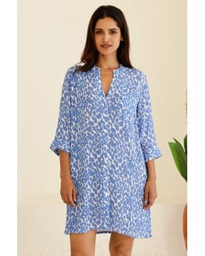 Aspiga Ladies Sustainable Mila Viscose Crinkle Shirt Mini Beach Cover Up Tunic - Blue