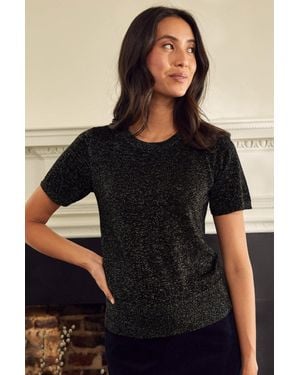 Aspiga Ladies Sustainable Metallic Knit Short Sleeve T-Shirt Viscose - Black