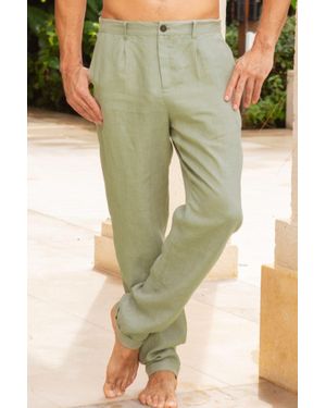 Aspiga Sustainable Linen Full Length Relaxed Trousers Summer Holiday - Green