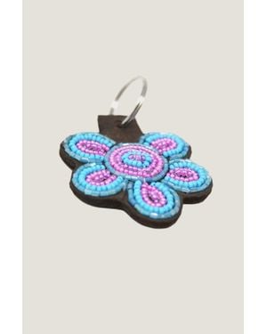 Aspiga Sustainable Kenyan Beaded Flower Keyring Leather And Glass - Blue