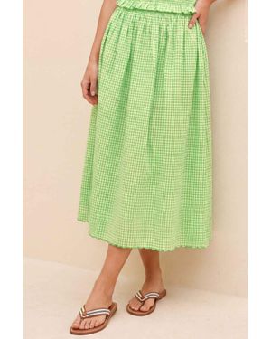 Aspiga Sustainable Cleo Seersucker Smocked Midi Skirt Summer Holiday 100% Cotton Cotton - Green