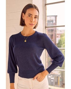 Aspiga Ladies Sustainable Metallic Knit Crew Neck Jumper - Blue