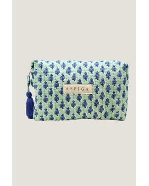 Aspiga Sustainable Medium Wash Bag Padded Block Print Japanese Floral Gifing - Blue