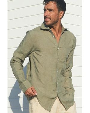 Aspiga Sustainable Flax Linen Button-Up Shirt Summer Holiday - Green