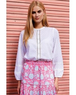 Aspiga Ladies Sustainable Cotton Dobby Lace Insert Blouse - White