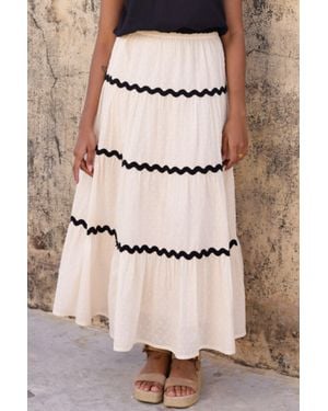 Aspiga Ladies Sustainable Organic Cotton Dobby Ric Rac Skirt Vintage Cream And Stripes Summer Holiday - Natural