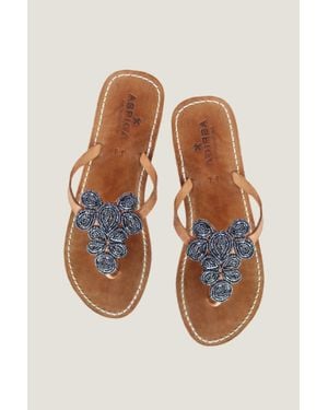 Aspiga Sustainable Mia Kenyan Beaded Heel Sandals Leather And Glass Beads Floral Bullet - Blue