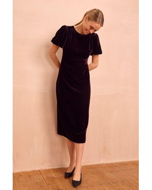 Aspiga Ladies Dulcie Velvet Puff Sleeve Dress Winter Wedding Occasion Event - Black