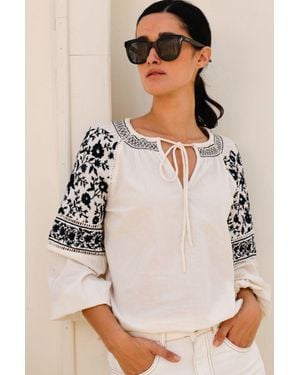 Aspiga Sustainable Ida Organic Cotton Top Floral Printed Summer Holiday Embroidery - Natural