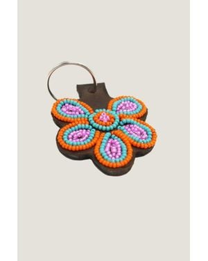 Aspiga Sustainable Kenyan Beaded Flower Keyring Leather And Glass Gifiting - Multicolour