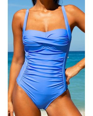 Aspiga Ladies Sustainable Recycled Nylon Ruched Swimsuit Adjustable Straps - Blue