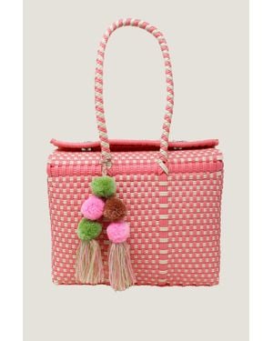Un Pueblo Aspiga Ladies Sustainable Bombon Mini Summer Tote Bag Woven/ Recycled Plastic - Pink