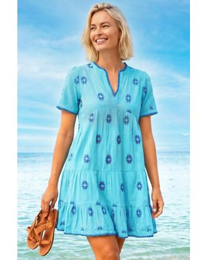 Aspiga Sustainable India Embroidered Dress Summer Holiday 100% Organic Cotton - Blue