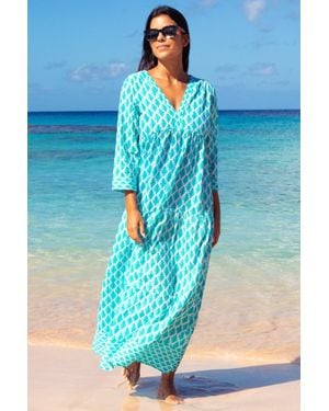 Aspiga Ladies Sustainable Mykonos Maxi Dress Organic Cotton Summer Holiday Beach Cover Up - Blue