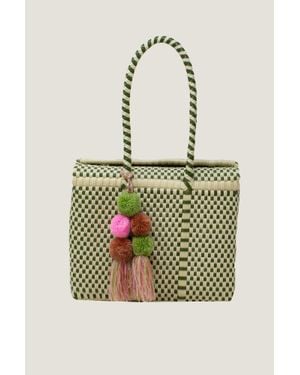 Un Pueblo Aspiga Ladies Sustainable Bonmbon Mini Summer Tote Bag Woven/Cream Recycled Plastic - Natural