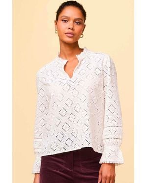 Aspiga Ladies Sustainable Flo Long Sleeve Blouse Cotton Cut Out Detail - White