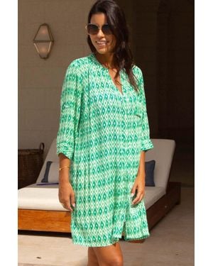 Aspiga Ladies Sustainable Mila Shirt Tunic Dress Viscose Aztec Pattern Summer Holiday Beach Cover Up - Green