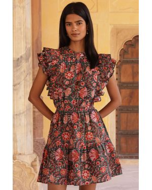 Aspiga Sustainable Rose Frill Mini Dress Summer Holiday - Brown