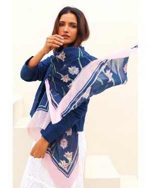Aspiga Sustainable Rhs Chiffron Printed Scarf Large Lily Flower - Blue