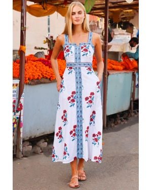 Aspiga Ladies Sustainable Margaritte Block Print Organic Cotton Summer Wedding Guest Midi Dress - Red
