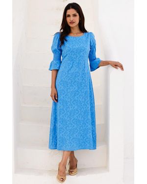 Aspiga Ladies Sustainable Organic Cotton Flora 3/4 Length Sleeve Summer Wedding Guest Dress - Blue