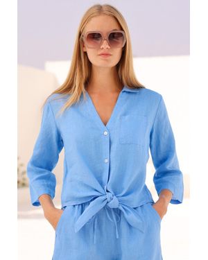 Aspiga Ladies Sustainable Light Weight Linen Tie Front Co-Ord Shirt - Blue