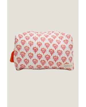 Aspiga Sustainable Large Block Print Wash Bag Cotton Padded Floral Hot - Pink