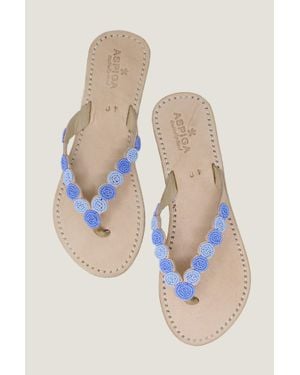 Aspiga Ladies Sustainable Kenyan Beaded Mini Disc Sandals Leather And Glass Beads Light - Blue