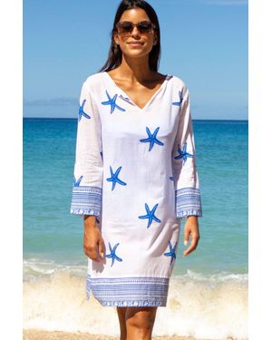 Aspiga Ladies Sustainable Guadalupe Short Organic Cotton Tunic Dress Summer Holiday Beach Cover Up Starfish Cobalt - Blue