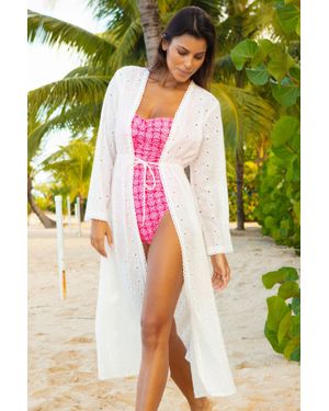 Aspiga Sustainable Tina Broderie Kaftan Summer Holiday Beach Cover Up Cotton - White
