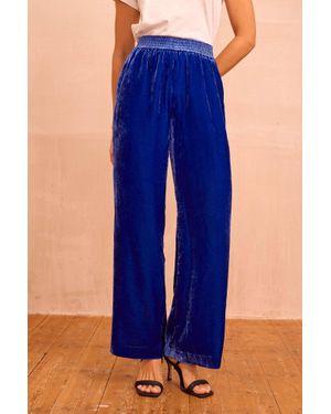 Aspiga Sustainable Velvet Side Stripe Viscose Trousers Autumn Winter Graduation - Blue