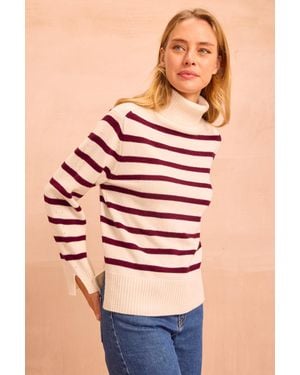 Aspiga Ladies Sustainable Cashmere Blend Striped Roll Neck Jumper - Pink