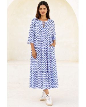 Aspiga Sustainable Emma Midi Dress Ecovero Viscose Printed Summer - Blue