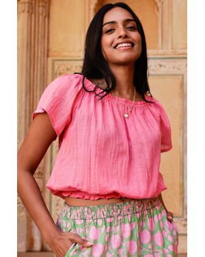 Aspiga Ladies Sustainable Ilana Frill Gauze Organic Cotton Top Summer Holiday On Off The Shoulder - Pink