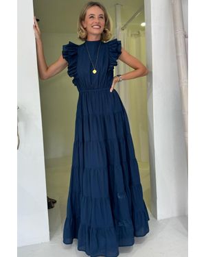 Aspiga Sustainable Rose Frill Maxi Dress Wedding Guest Occasion - Blue